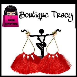 NEW Boho Red Fringe Tassel Drop Earrings